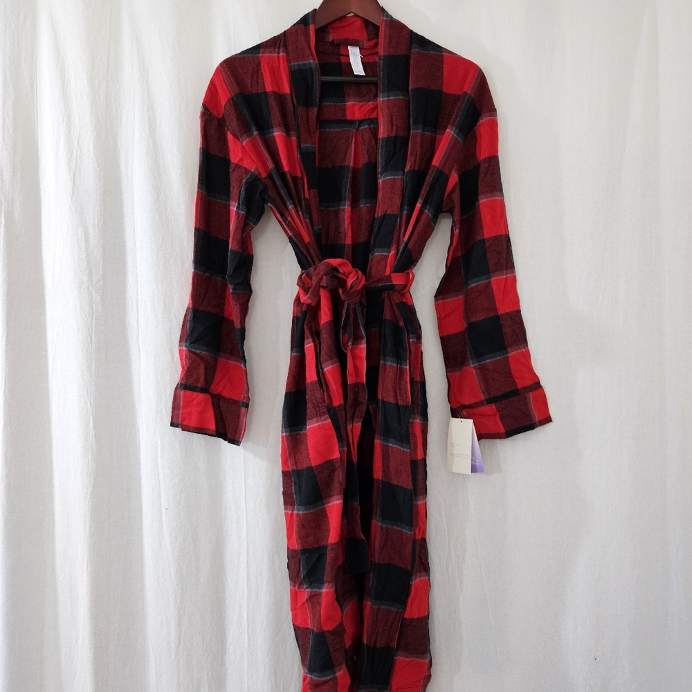 stars above Plaid Robe in Red & Black Women’s Size M/L - Picture 2 of 6
